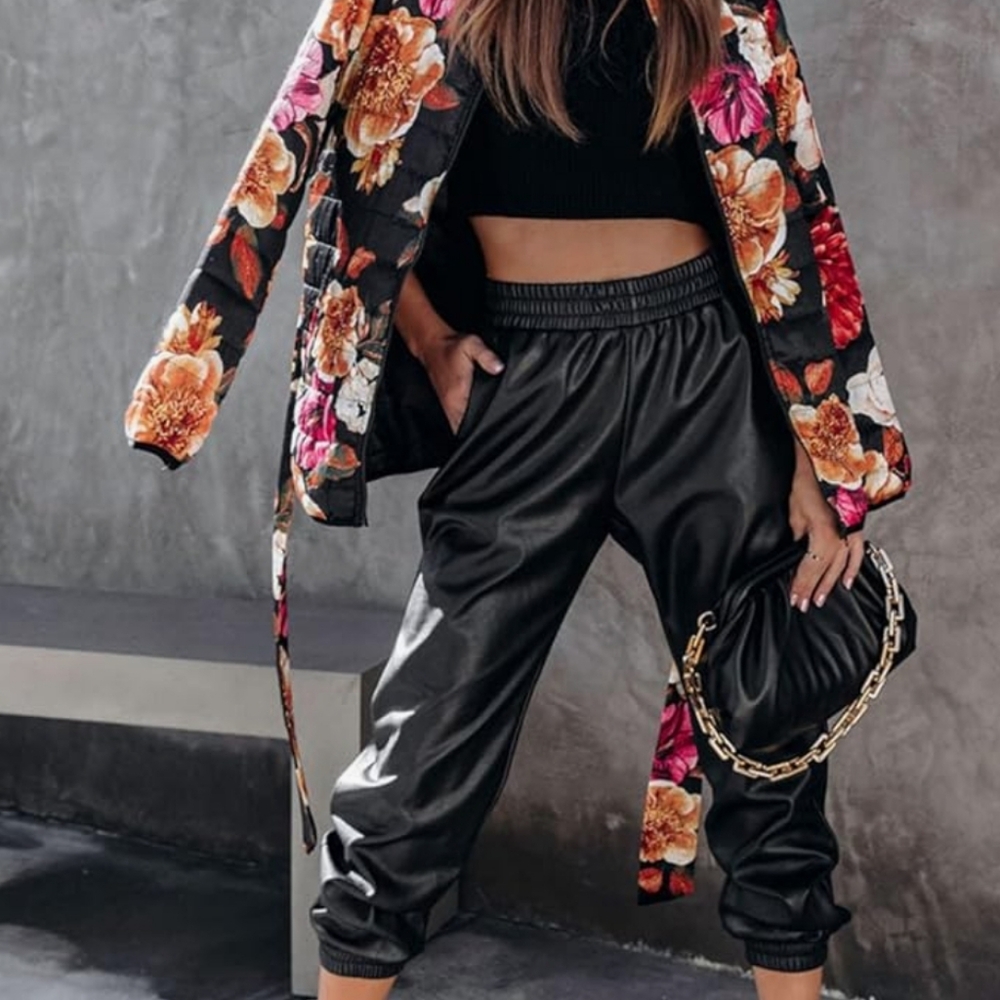 Faux Leather Black Joggers